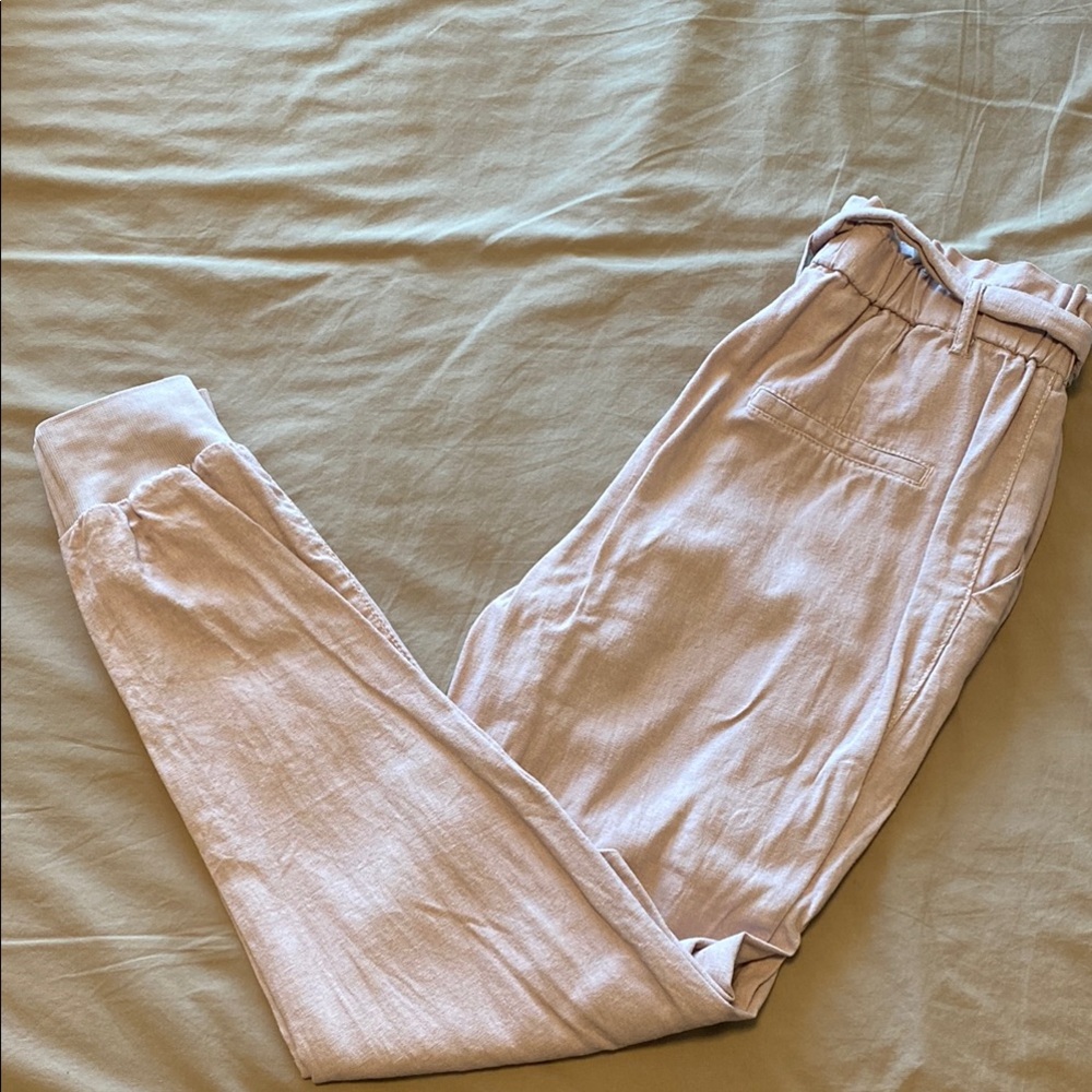 Lilac linen paper bag pants